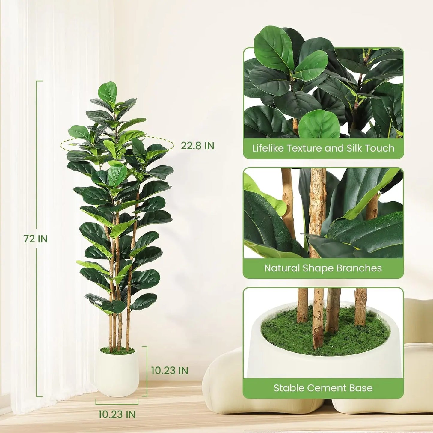 HiMISS Artificial Fiddle Leaf Fig Tree With Pot Greenery