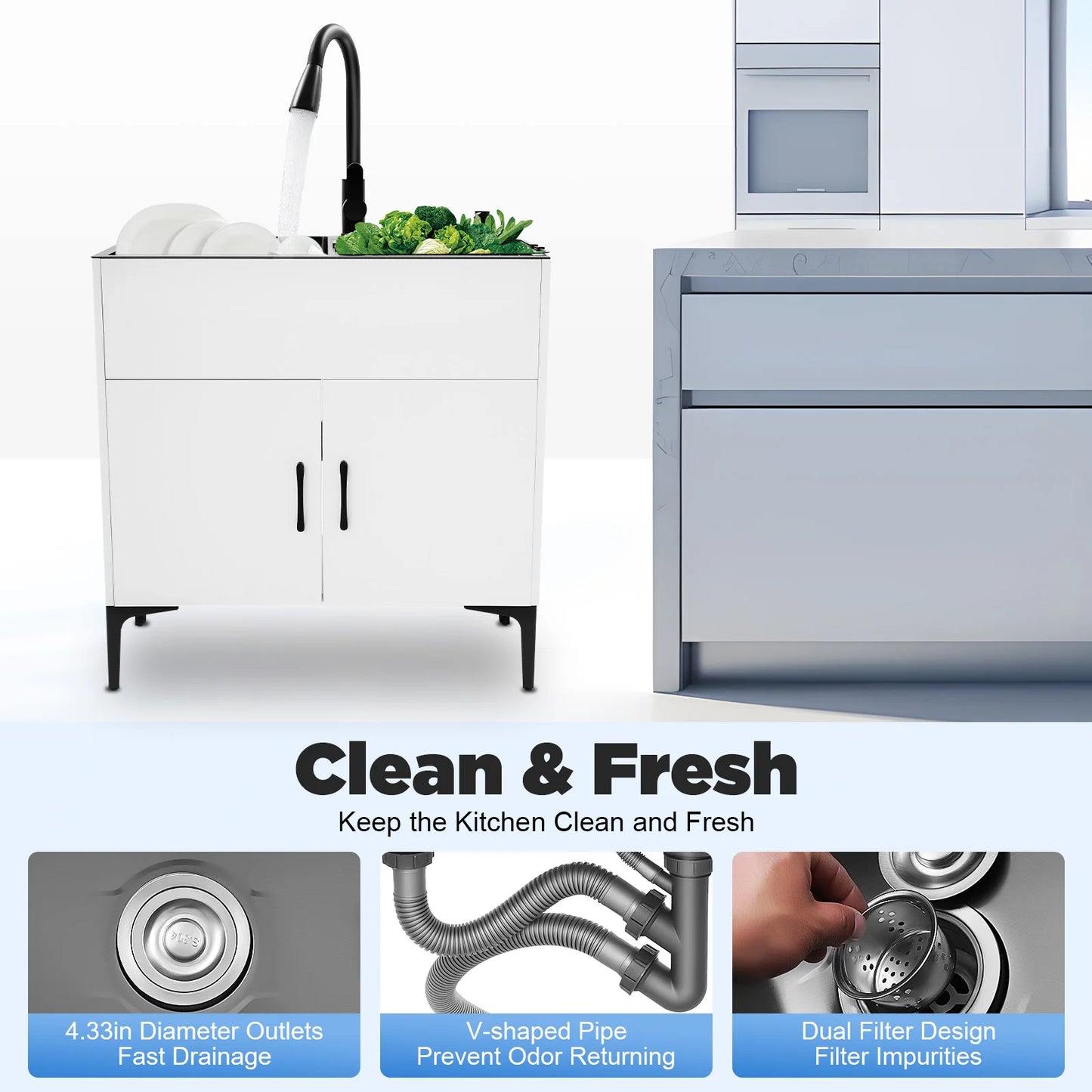 Bymaocar Stainless Steel Pull Out Kitchen Faucet With Double Basin
