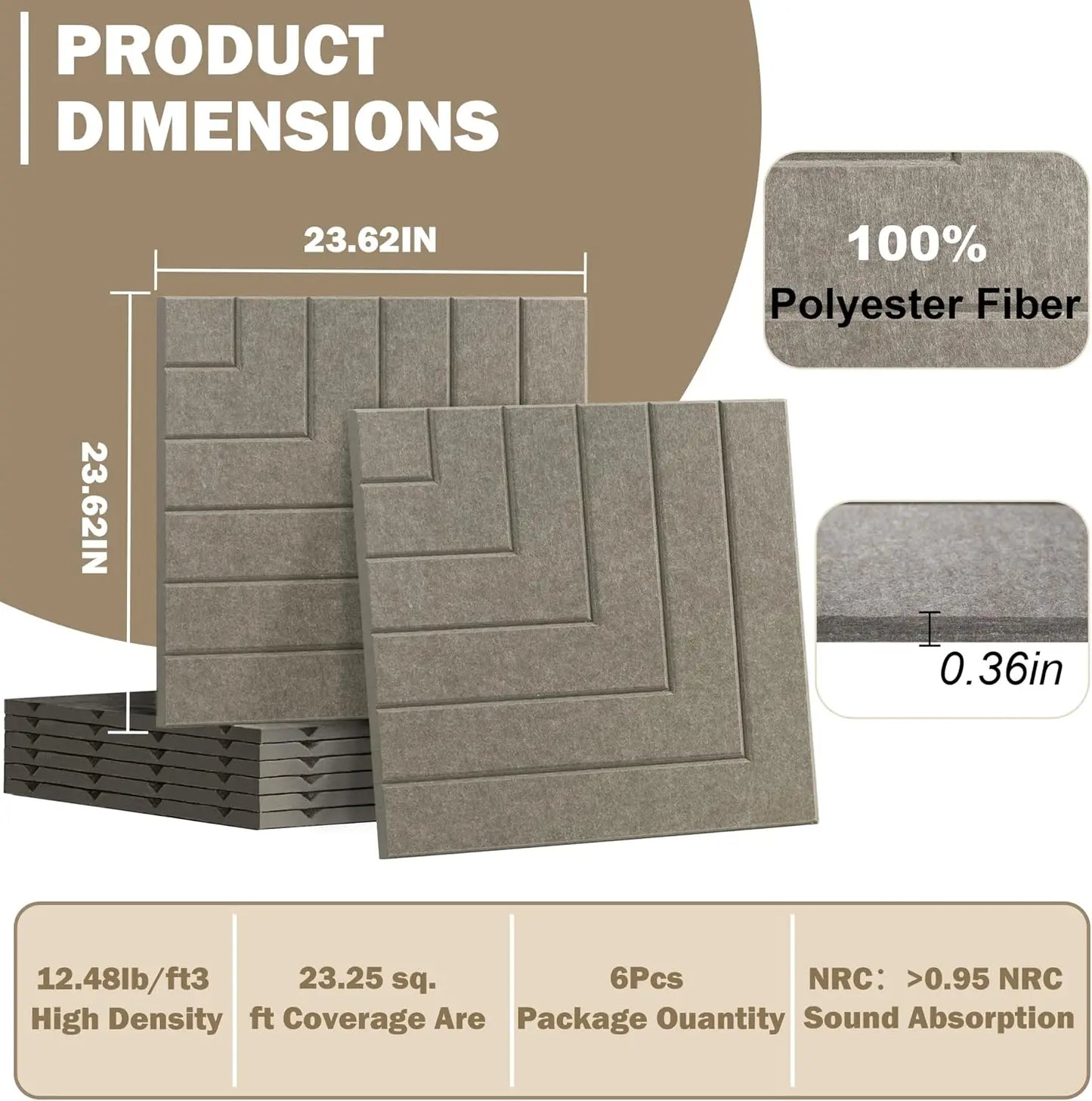 Self-Adhesive Acoustic Panels 6-Pack for Home Studio Sound Absorption