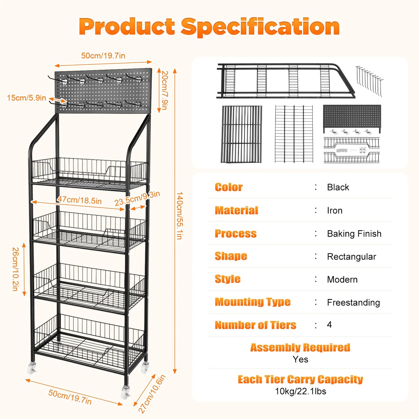 Bymaocar 4-Tier Wheel Display Rack Cart