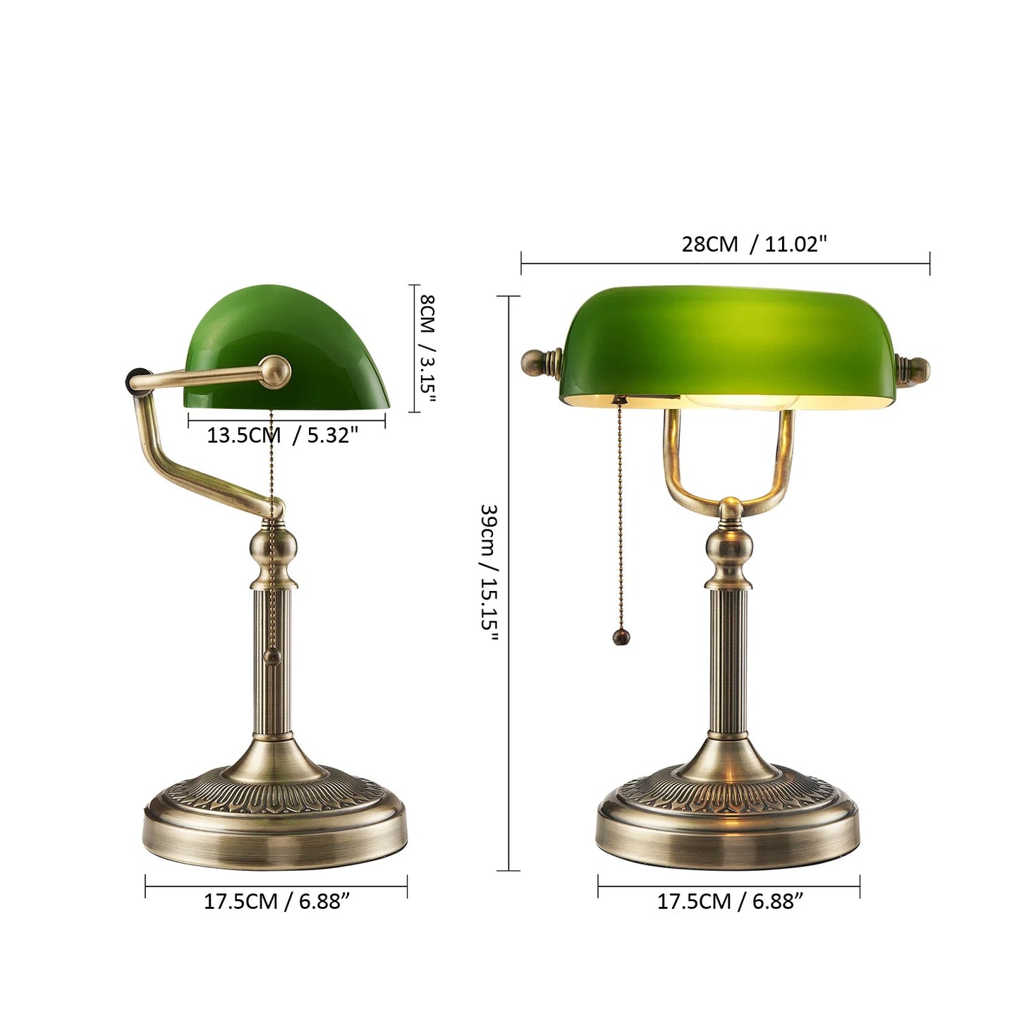 Newrays Glass Banker's Desk Lamp With Zipper Switch, E27 Base