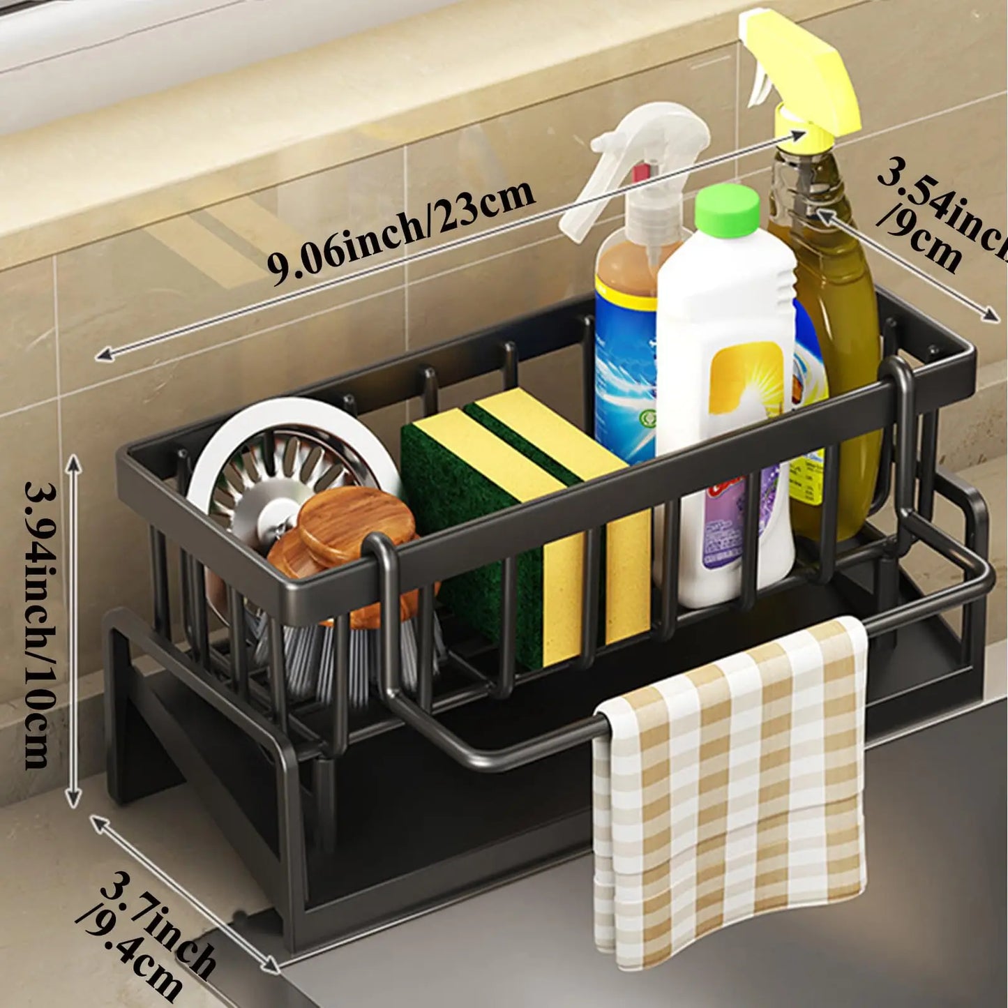 Rustproof Carbon Steel Kitchen Sink Organizer With Sponge Holder And Dispenser