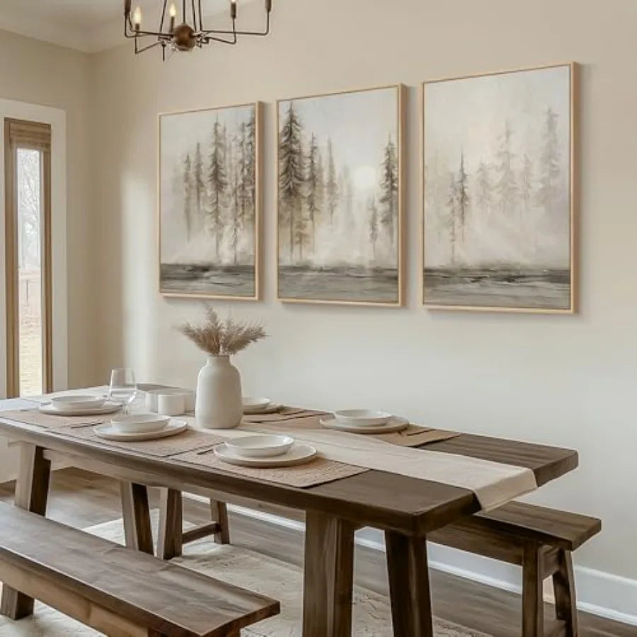 Living Room Wall Art Neutral Pastel Grunge Forest Landscape Canvas