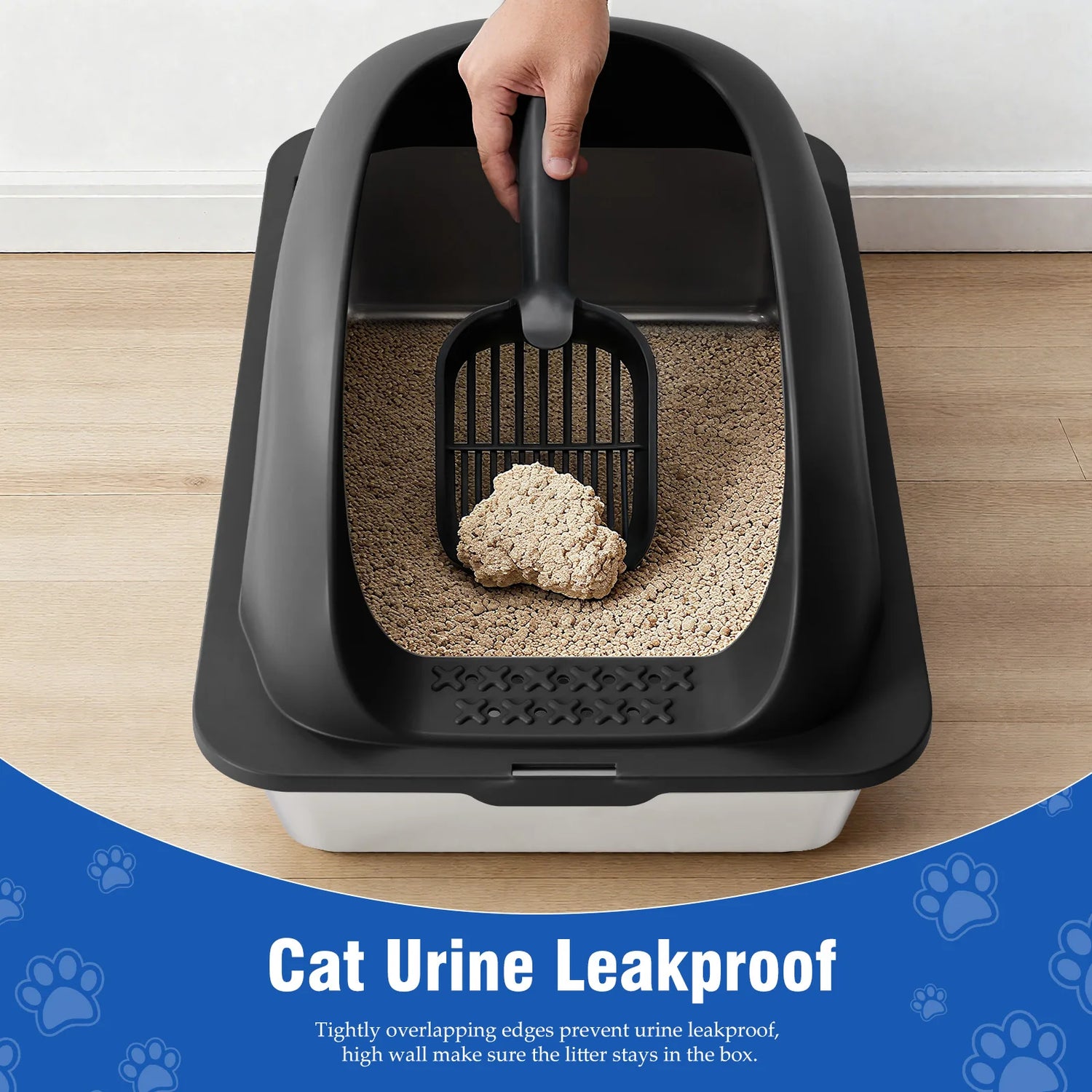 Stainless Steel Cat Litter Box Lid Scoop Mat Included
