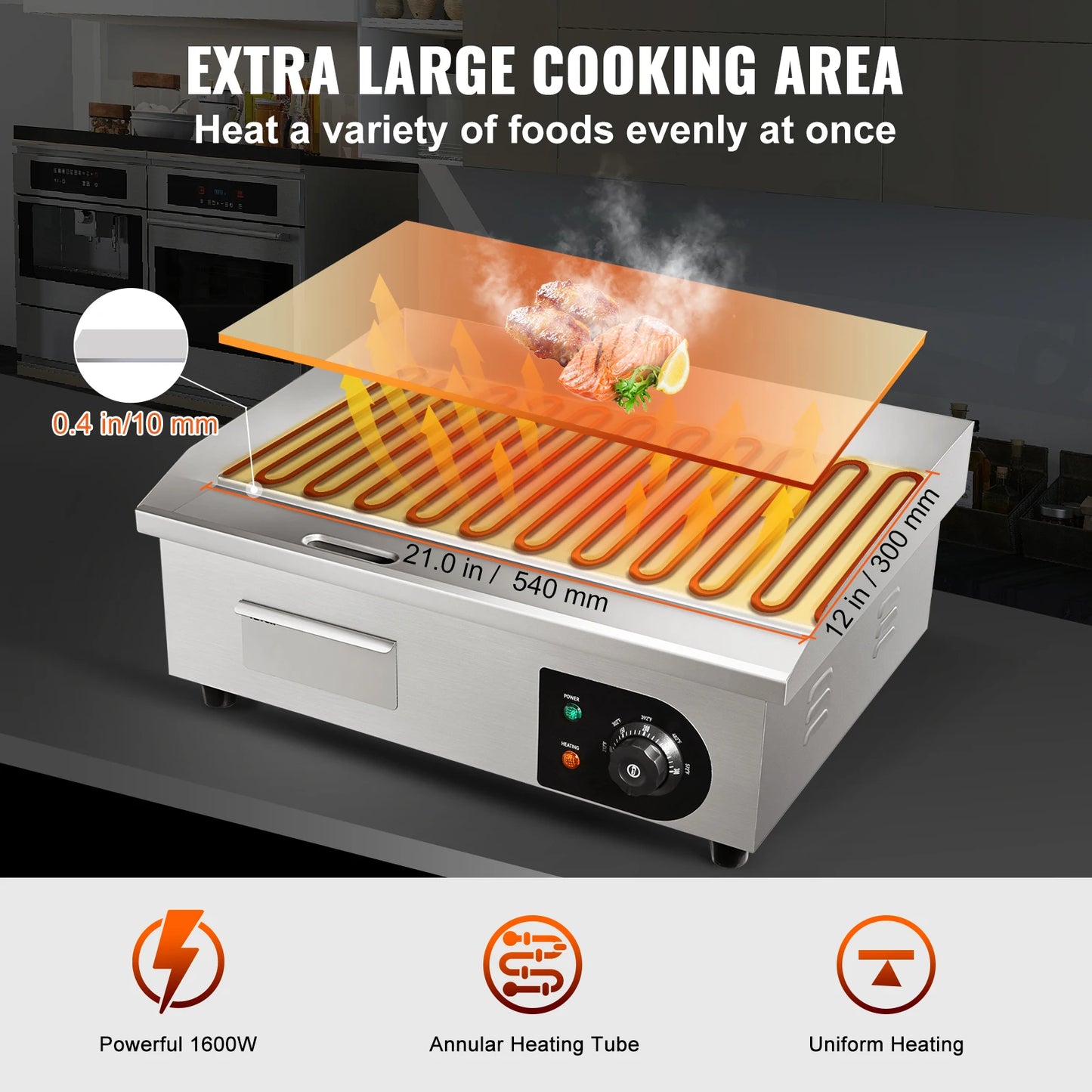 SucceBuy Commercial Electric Grill Flat Pan Stainless Steel Griddle