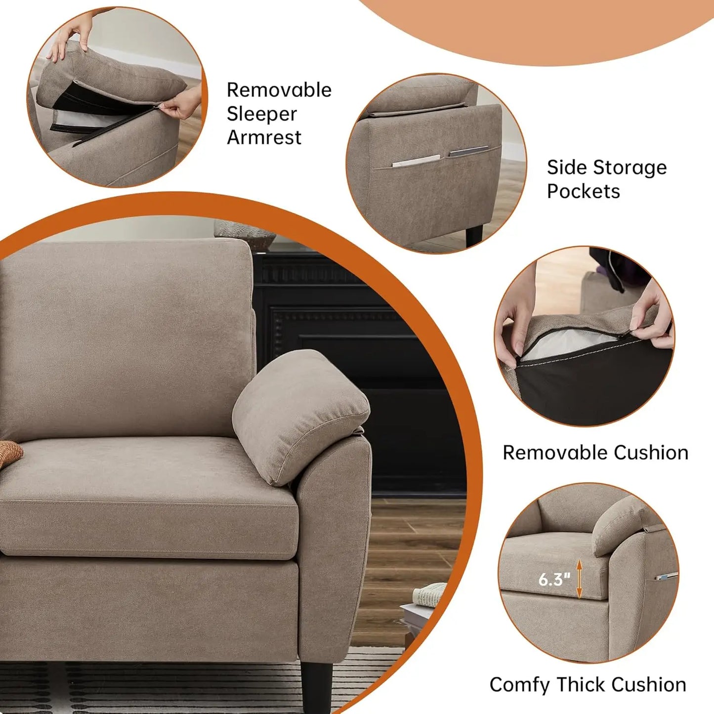 Two-Piece Linen Sectional Loveseat and Chair Set