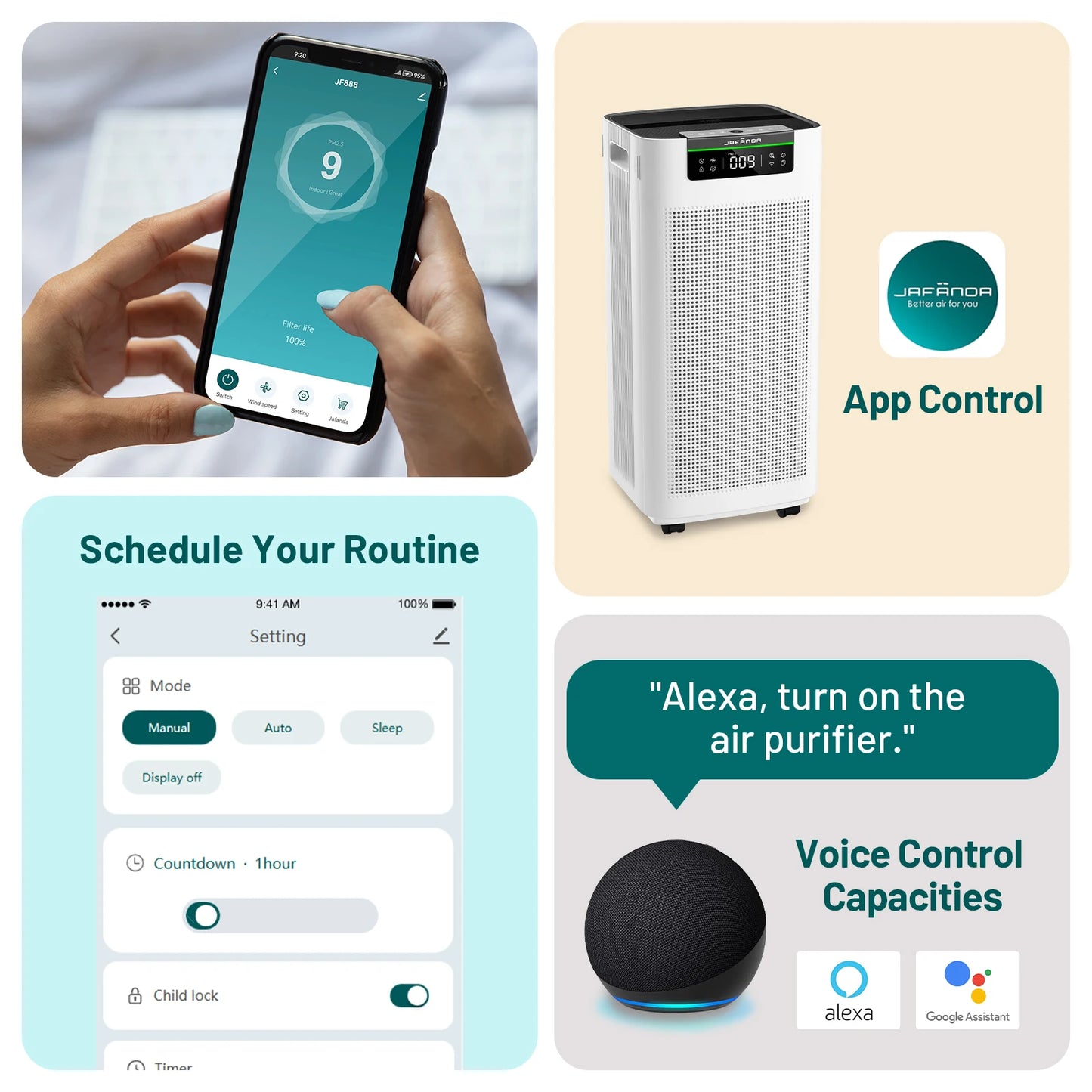 Jafända Air Purifier With APP Alexa True HEPA Activated Carbon