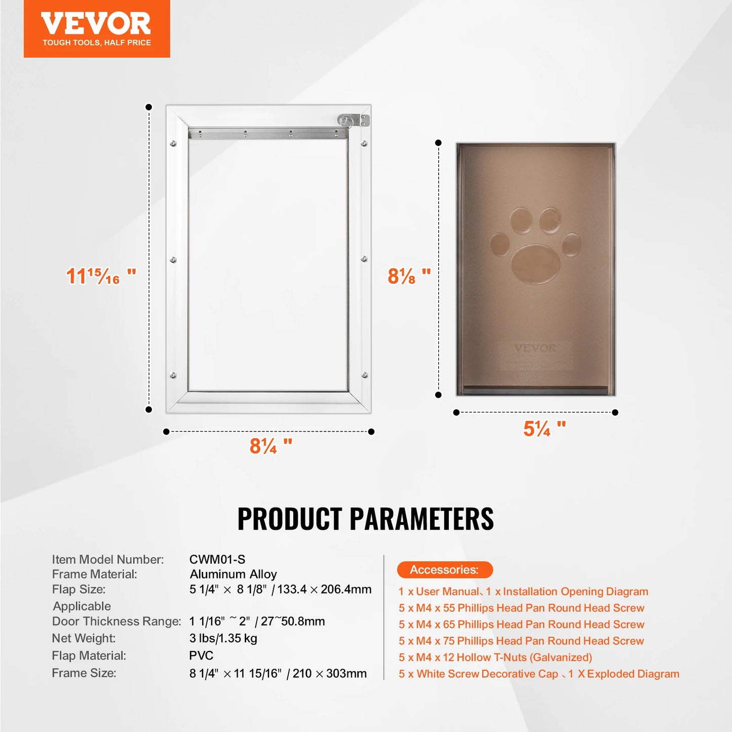 SucceBuy Pet Door Aluminum Frame With Lock And Flap