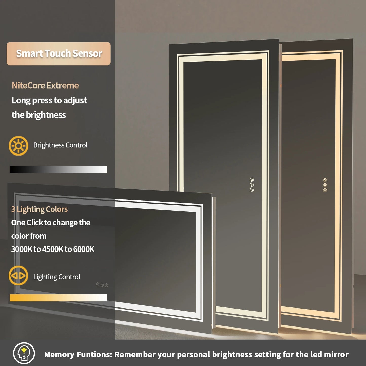 Illuminated LED Bathroom Mirror With Backlit Lights And Anti Fog
