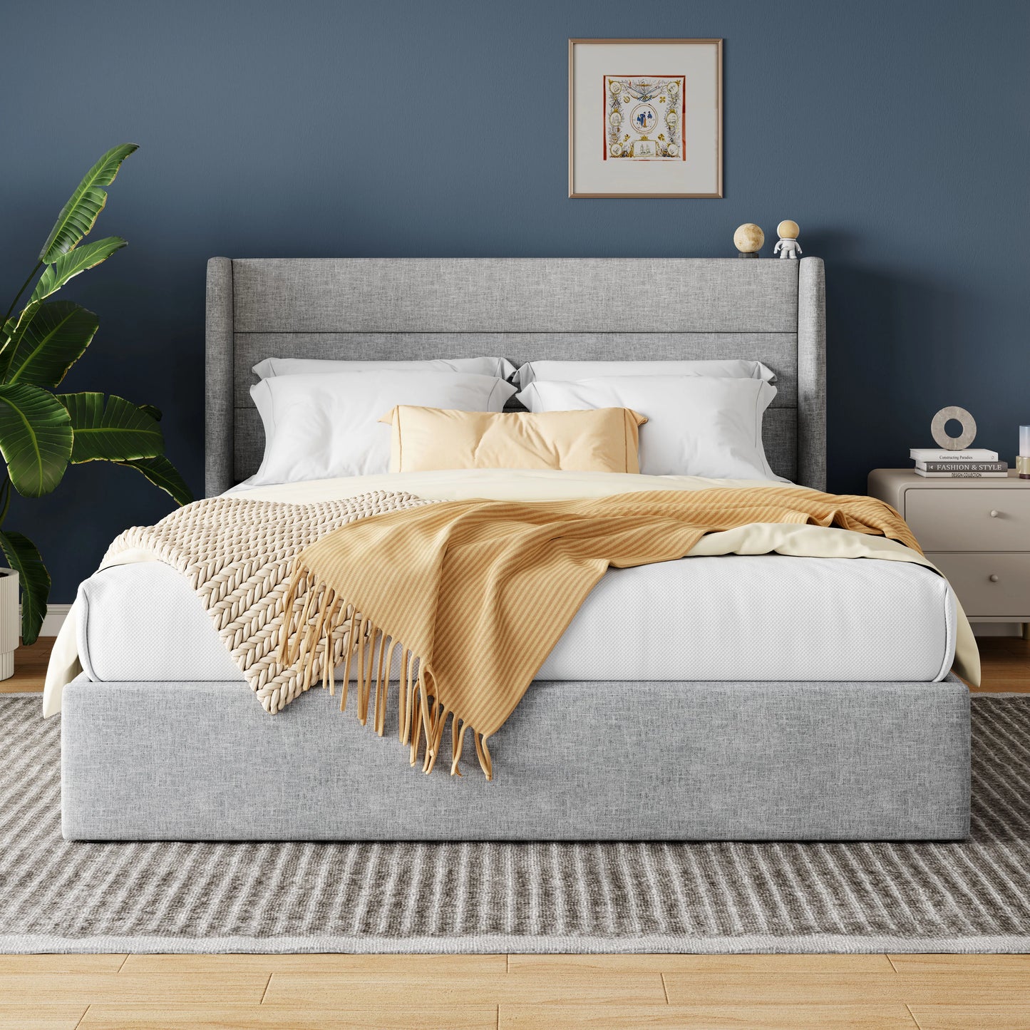 HOOMIC Lift Up Storage Bed With Wingback Headboard And Large Underbed Storage