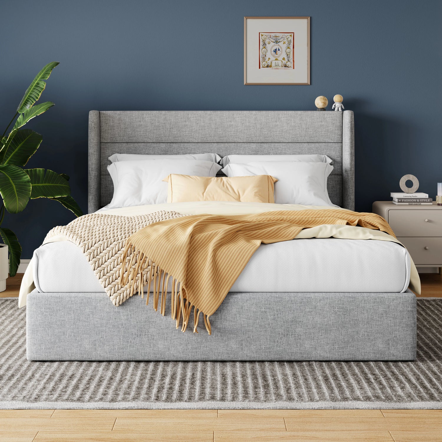 HOOMIC Lift Up Storage Bed With Wingback Headboard And Large Underbed Storage