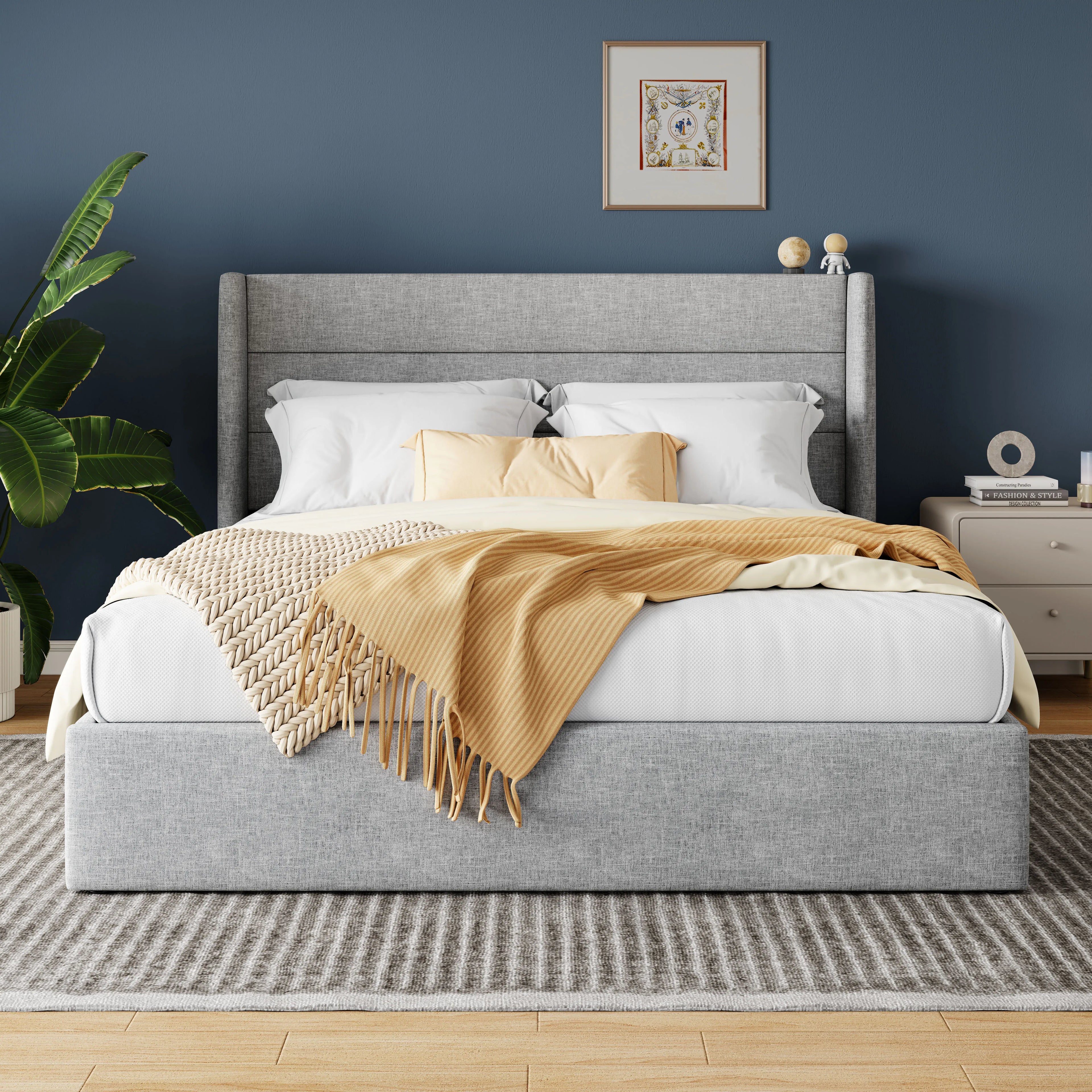 HOOMIC Lift Up Storage Bed With Wingback Headboard And Large Underbed Storage