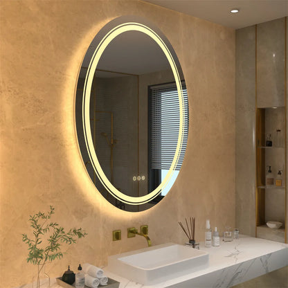 Borwart Oval LED Bathroom Mirror Fogless Dimmable Backlit Front Light