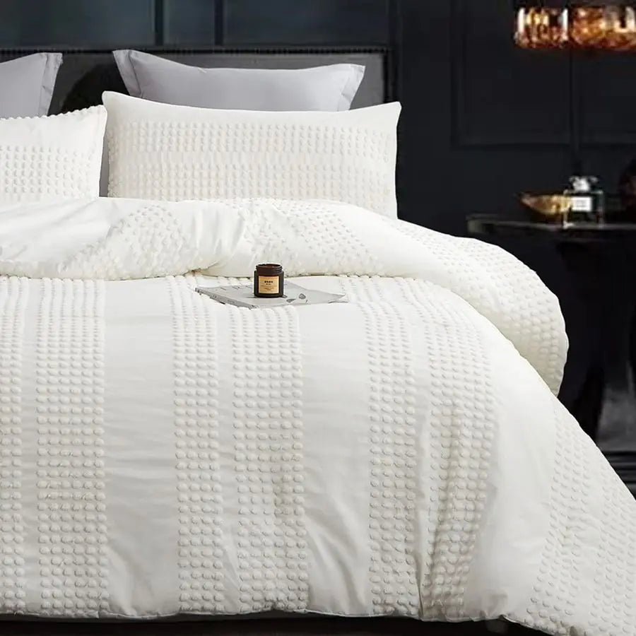 Microfiber Jacquard Comforter Set With Pom Pom Tufted Accents