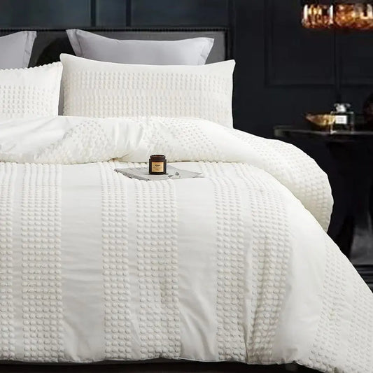 Microfiber Jacquard Comforter Set With Pom Pom Tufted Accents