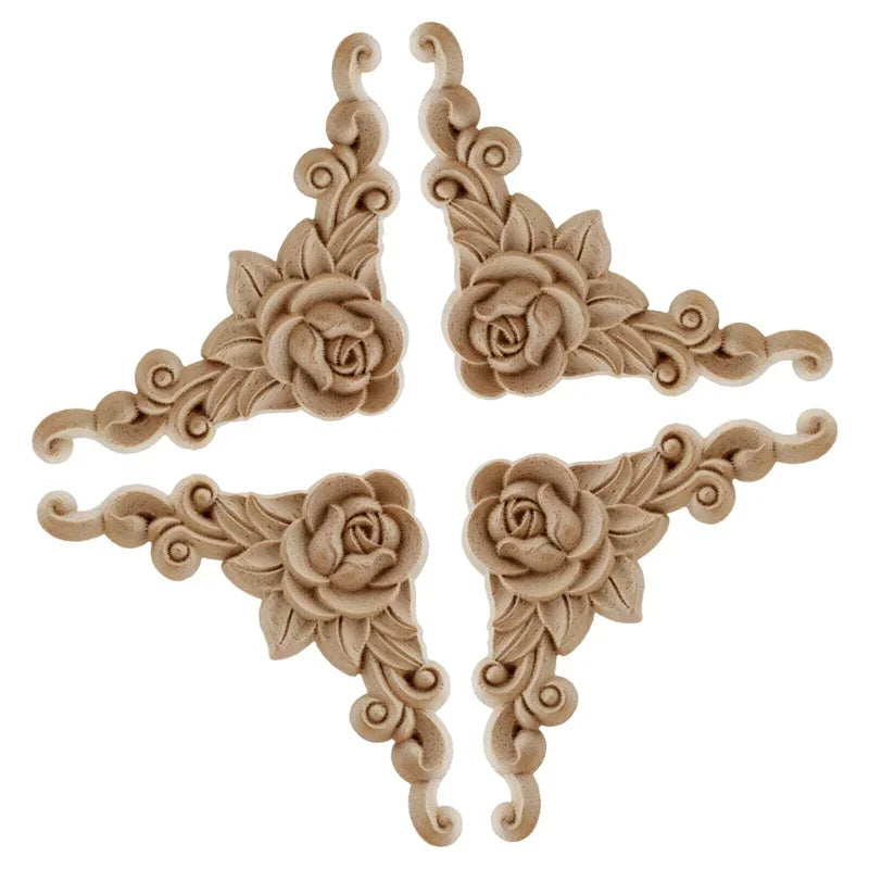 Natural Floral Wooden Figurines Set For Frames And Woodcarving Decor