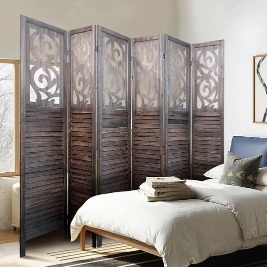 Wood Carved Room Divider Folding Privacy Screen