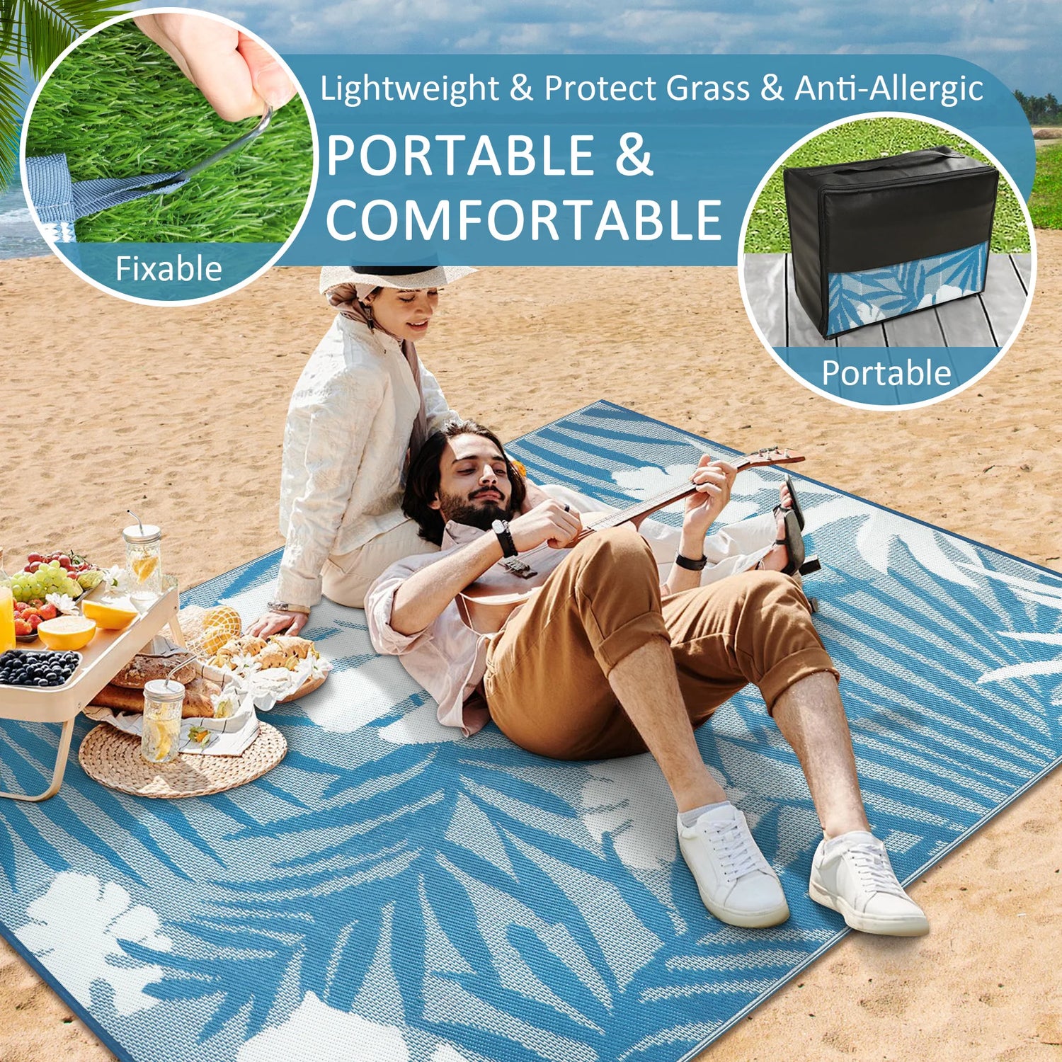 Outdoor Rug Waterproof Recycled Plastic Straw Patio Carpet