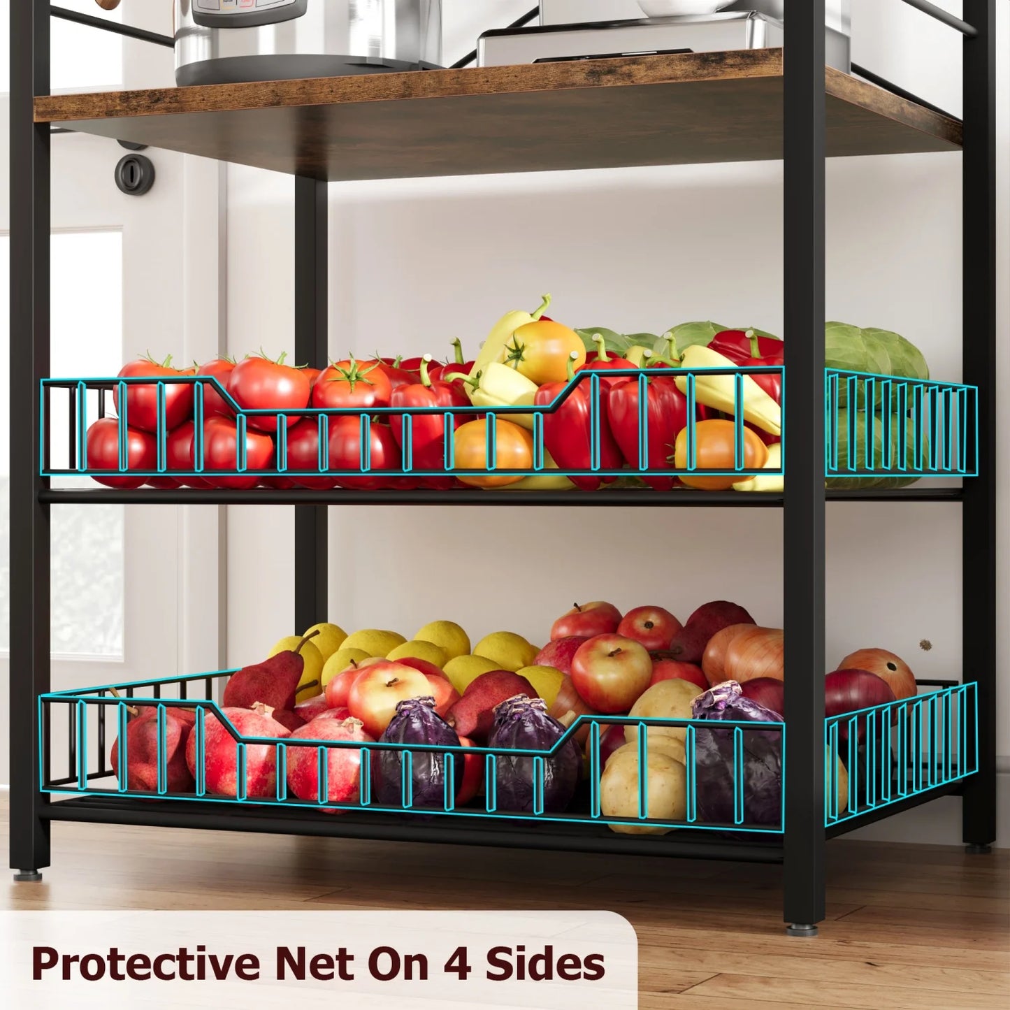 HiMISS Kitchen Bakers Rack With Microwave Stand And Baskets