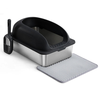 Stainless Steel Cat Litter Box Lid Scoop Mat Included