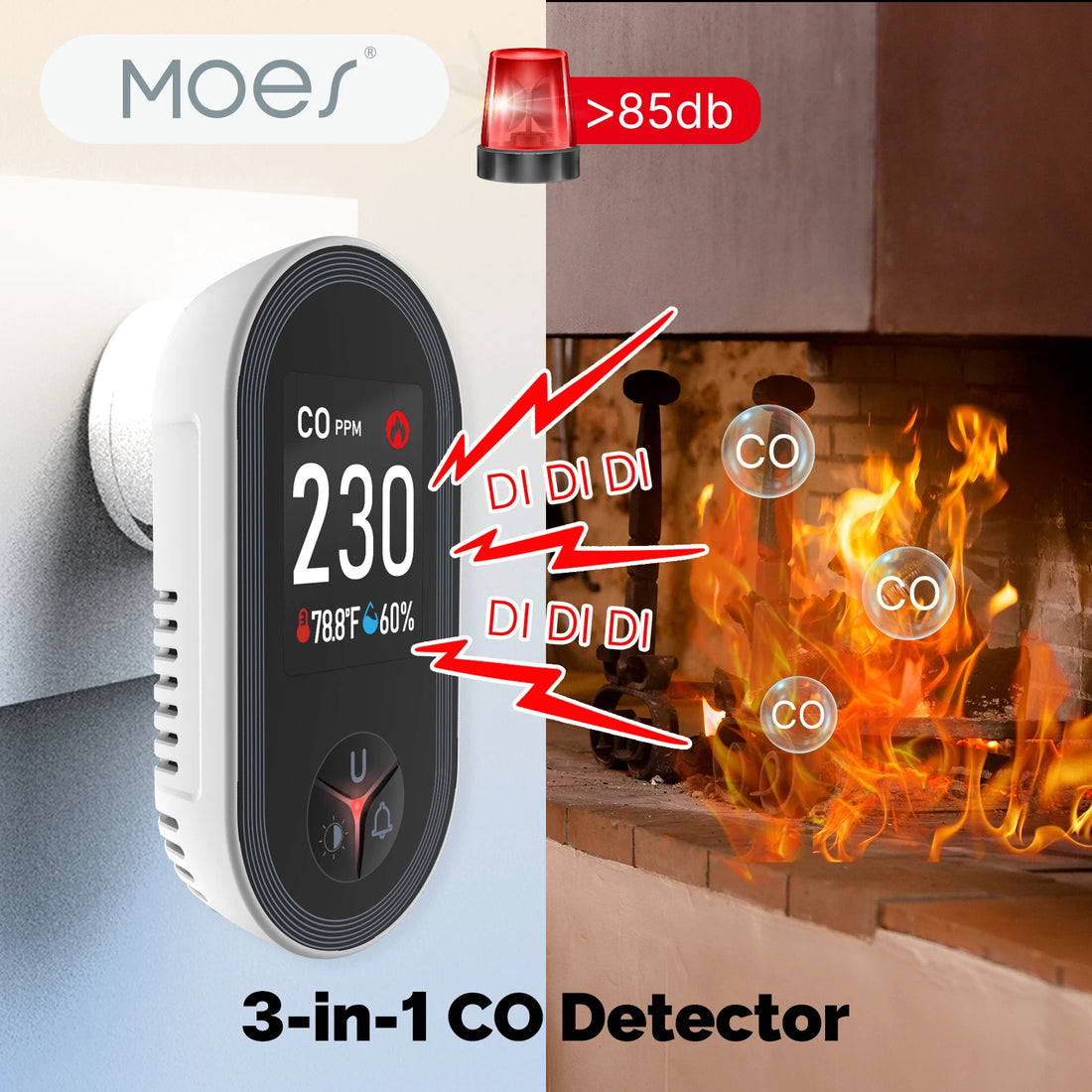 MOES 3-in-1 Carbon Monoxide Detector Plug-In With Display