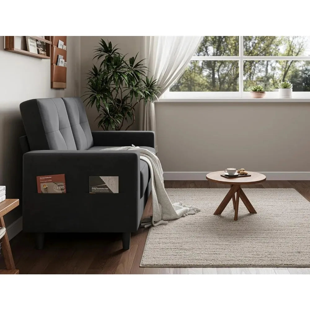 Compact Loveseat Velvet Fabric Sofa For Small Spaces