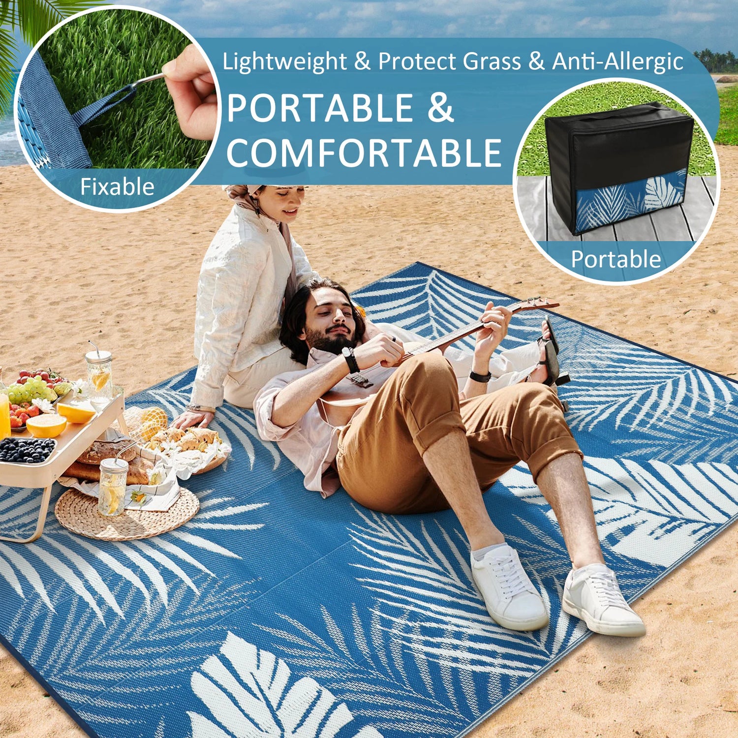 Outdoor Rug Waterproof Recycled Plastic Straw Patio Carpet
