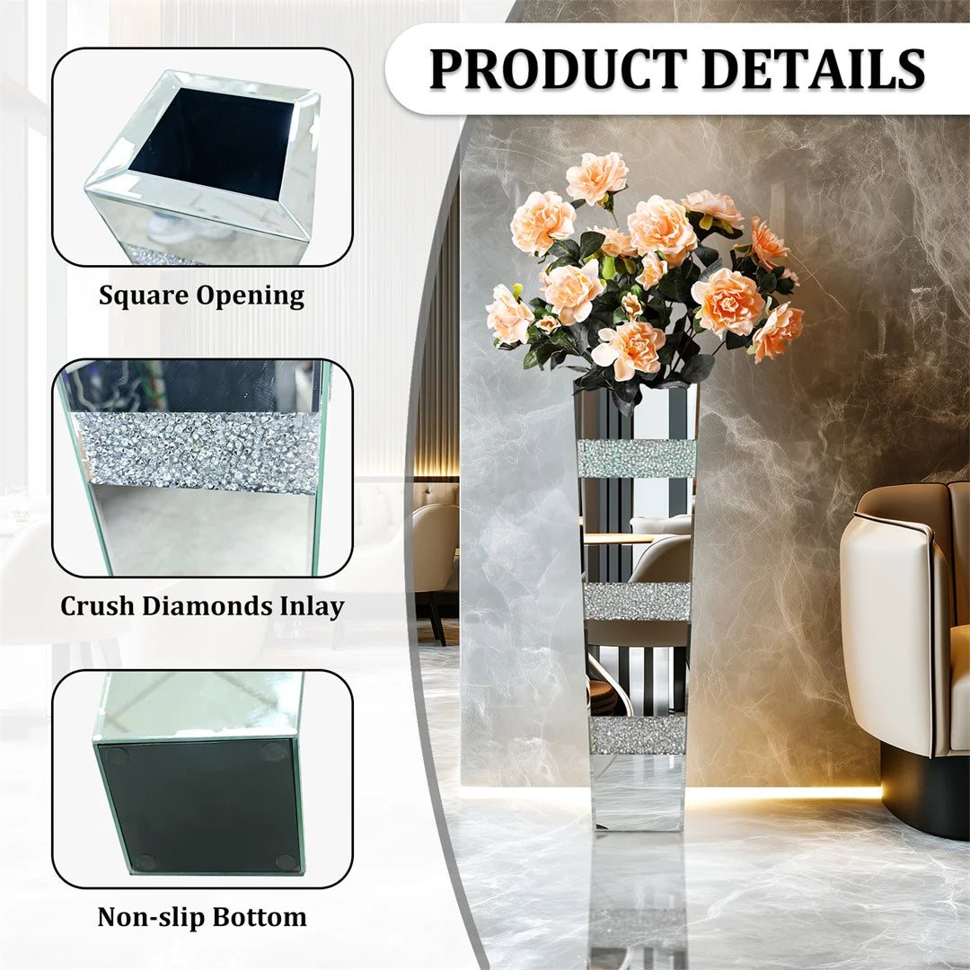 Modern Floor Vase With Crystal Accents And Mirrored Finish