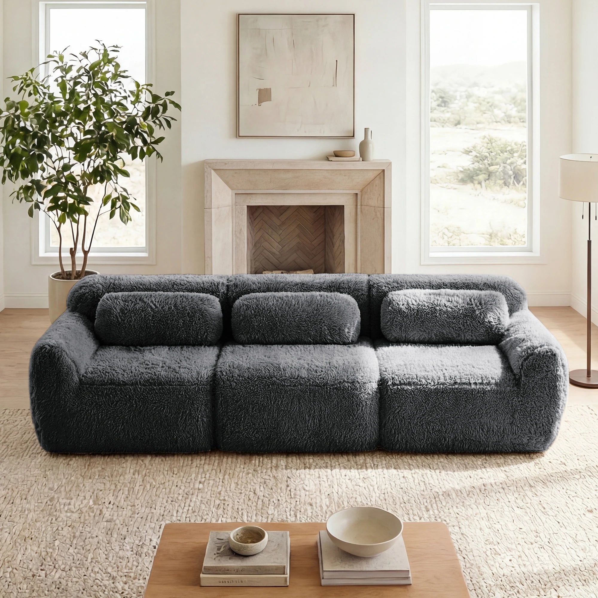 Modern Plush Modular Sectional Sofa With Pillows