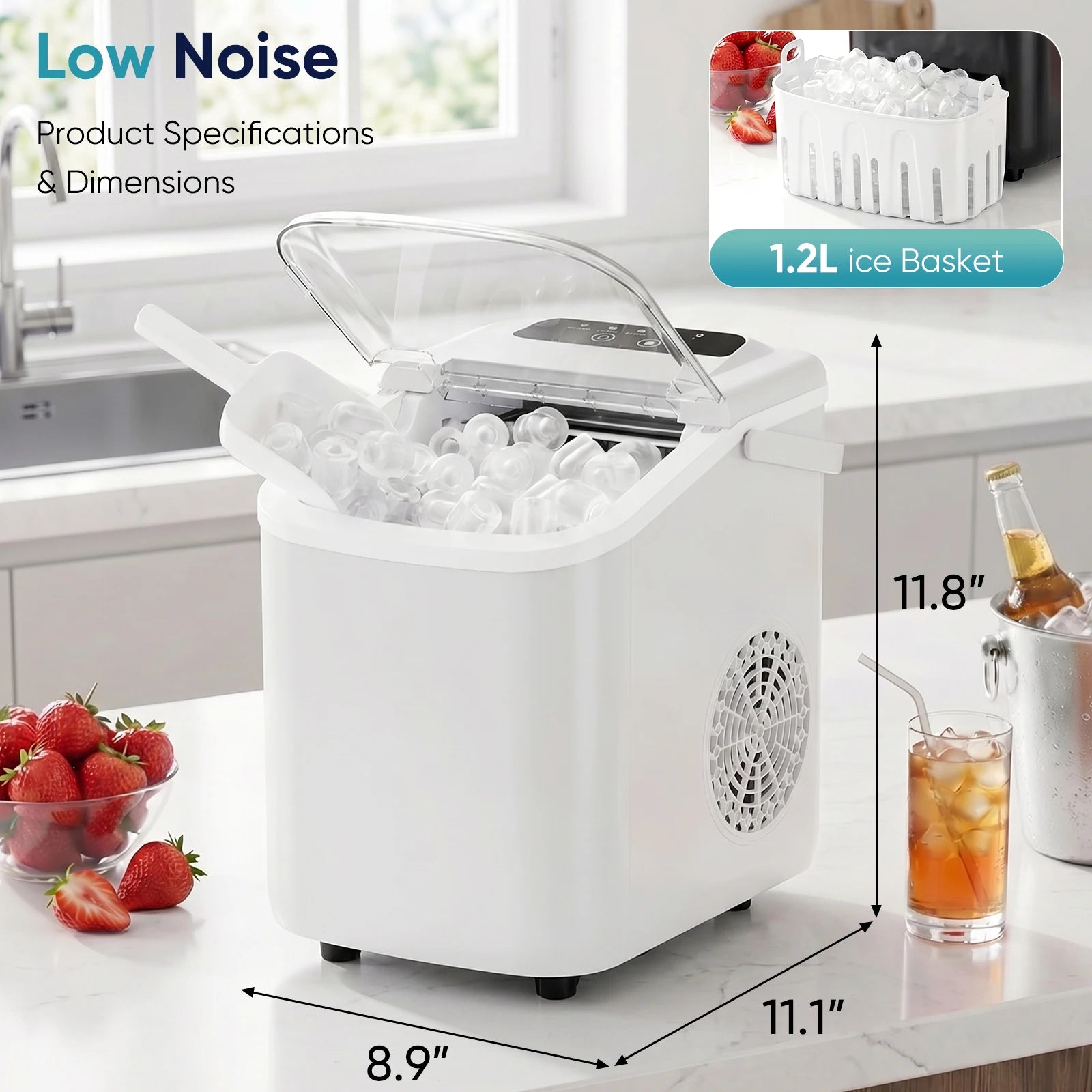 Portable Countertop Ice Maker With Rapid Ice Production And Handle