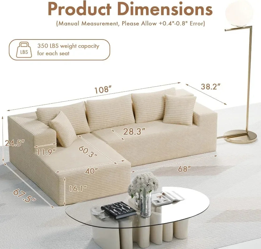Realbear Modular Cloud Sectional Sofa With L Shaped Chaise