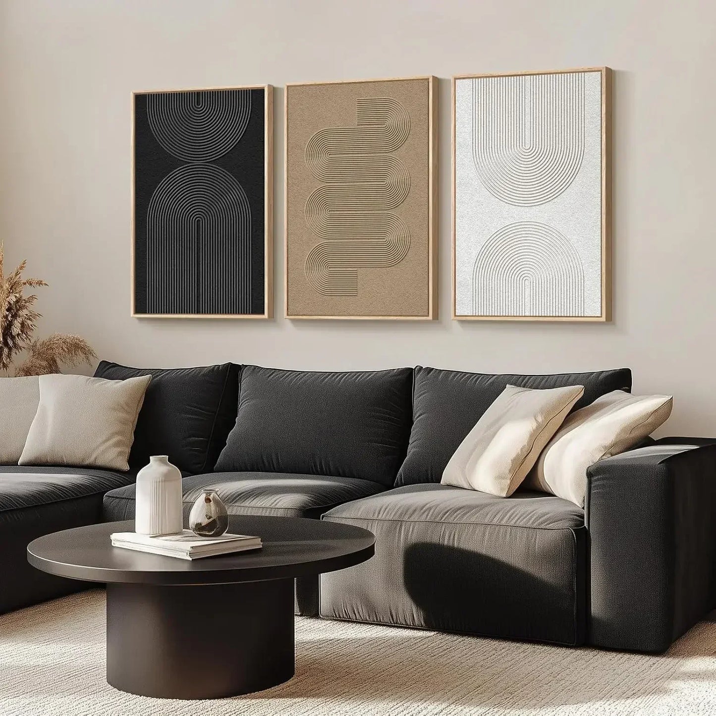Neutral Black And White Abstract Wall Art Set Boho Canvas
