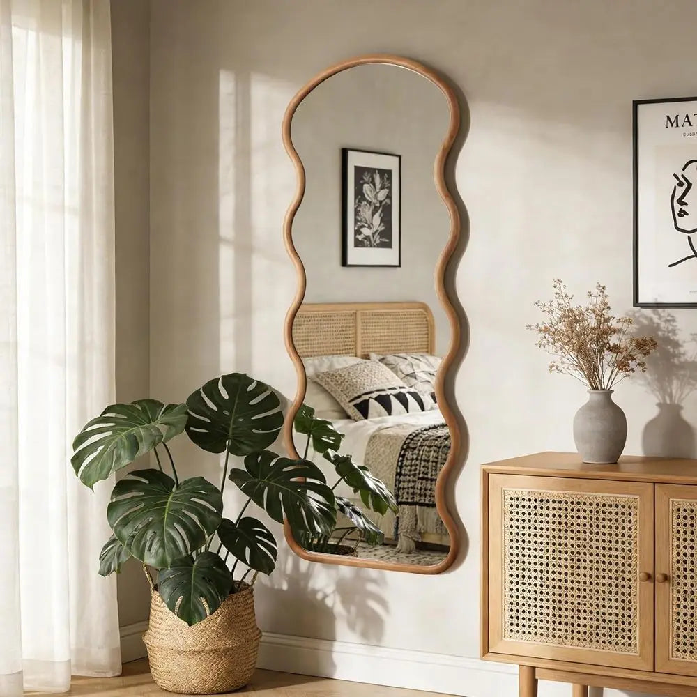 Natural Wood Arched Mirror Boho Style Wall Mounted Decor