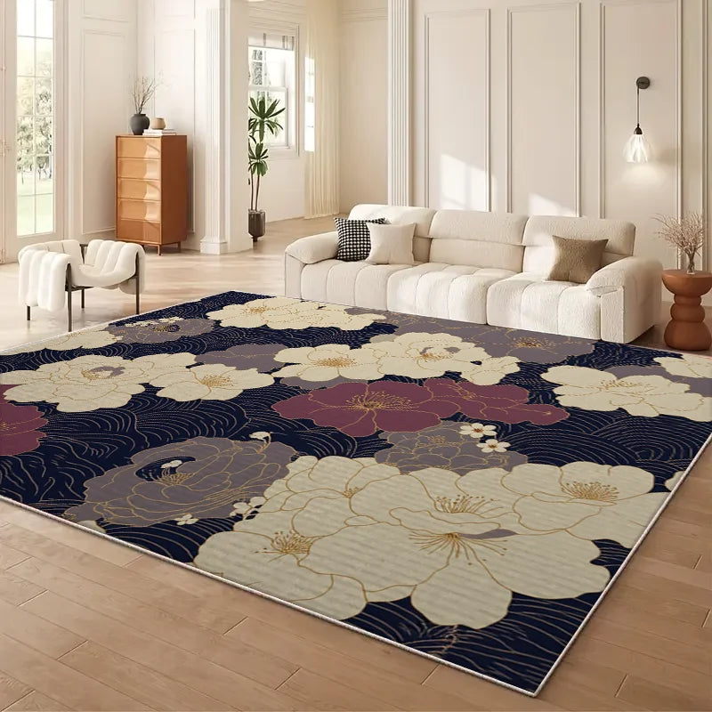VIKAMA Chinese Style Floral Sofa Area Rug Modern Living Room Mat