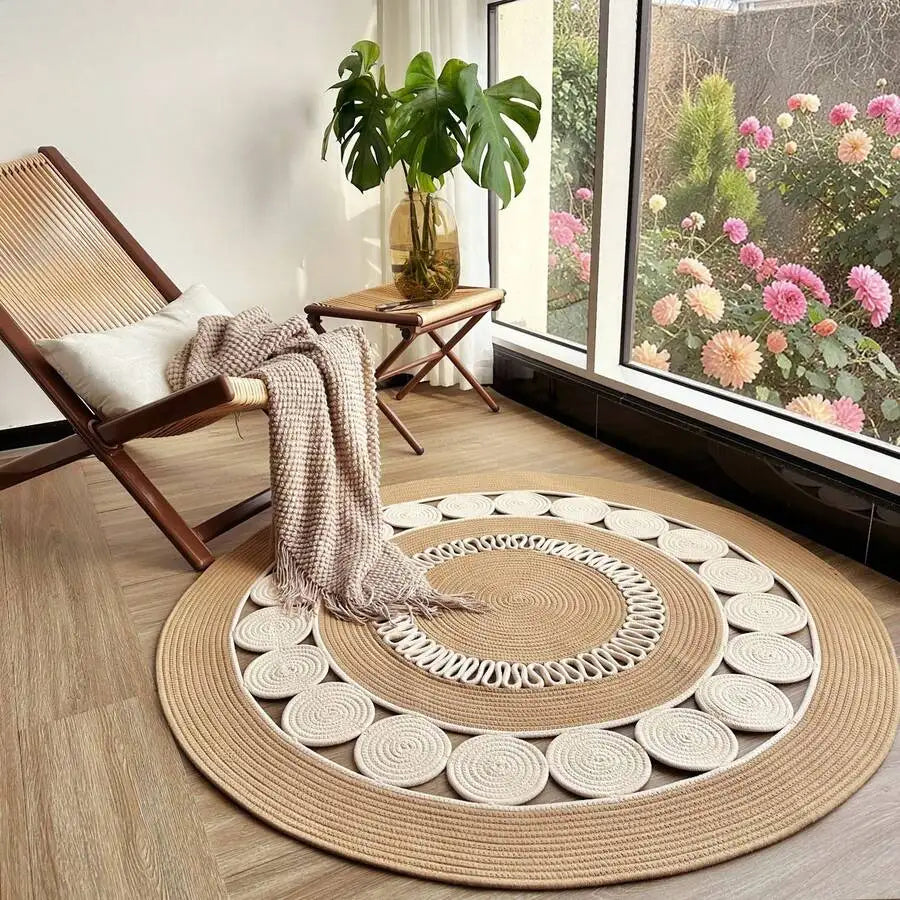 Bohemian Style Hand-Woven Bamboo Fiber Round Rug