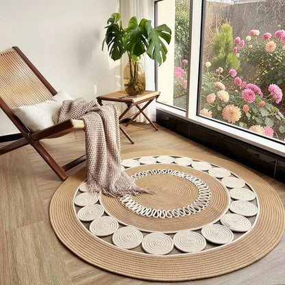Bohemian Style Hand-Woven Bamboo Fiber Round Rug