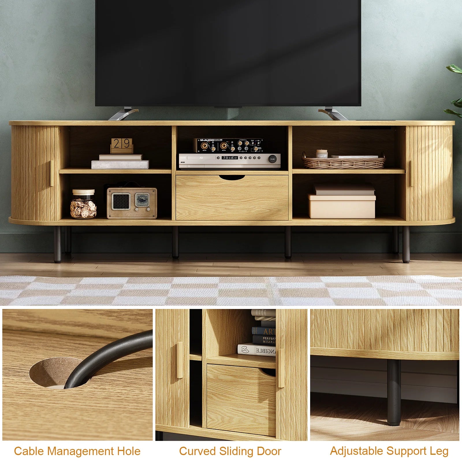 ONBRILL TV Stand With Power Outlet TV Console And Storage