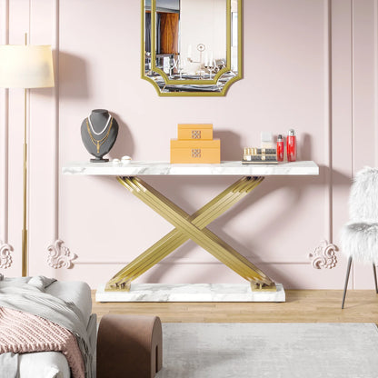 Tribesigns Modern Console Table Faux Marble Finish Entryway Sofa Table