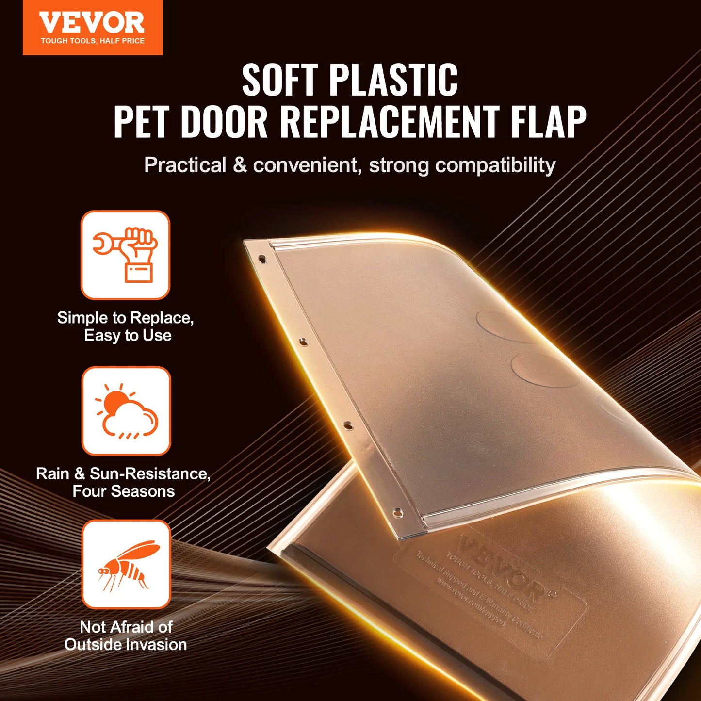 Pet Door Replacement Flap For Magnetic Strip Weatherproof Thickened PVC