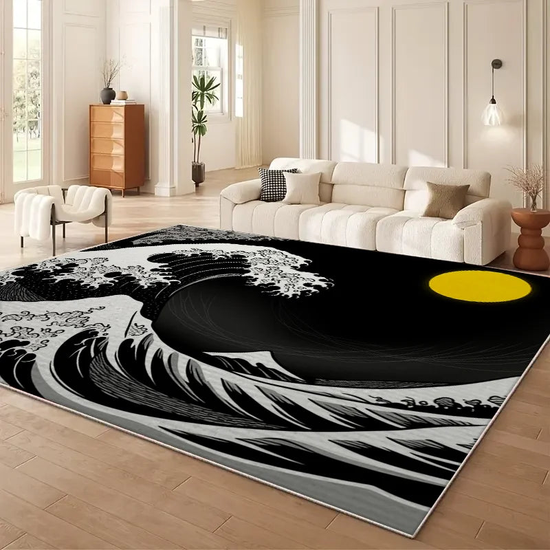 VIKAMA Japanese Cherry Blossom Wave Sofa Carpet Anti Slip