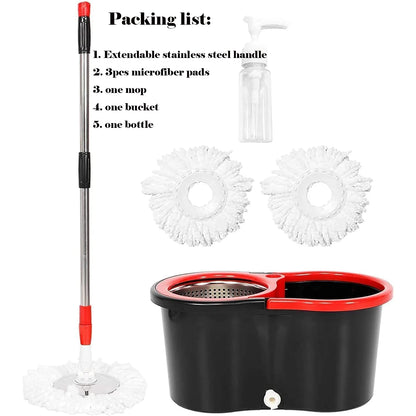 NONECN Spin Mop Bucket Set Wring System Three Microfiber Heads