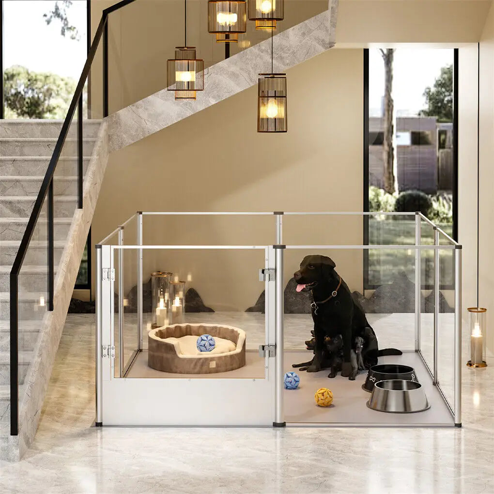 BINGOPAW Clear Acrylic Pet Playpen With Waterproof Floor Pad