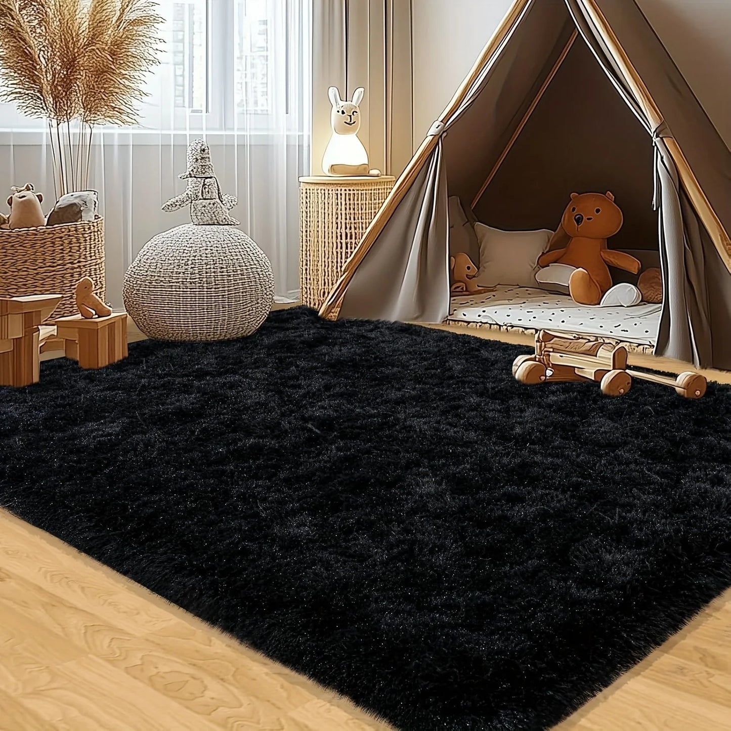 Plush Aubusson Geometric Area Rug Soft Polyester Bedroom Decor