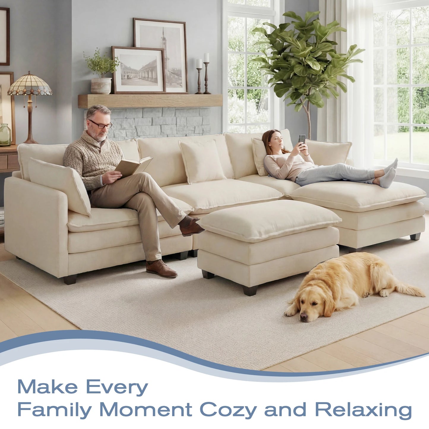 Modular Sectional Sofa With Ottoman For Living Room