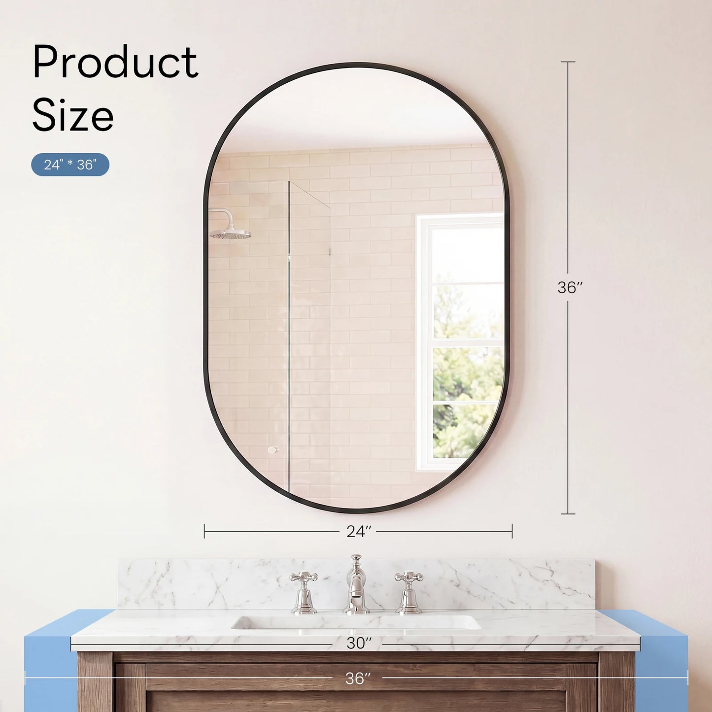 JHK Oval Wall Mirror With Metal Frame For Living Room