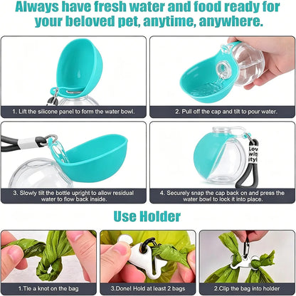 2-In-1 Portable Dog Water Bottle With Lanyard Foldable Silicone Bowl