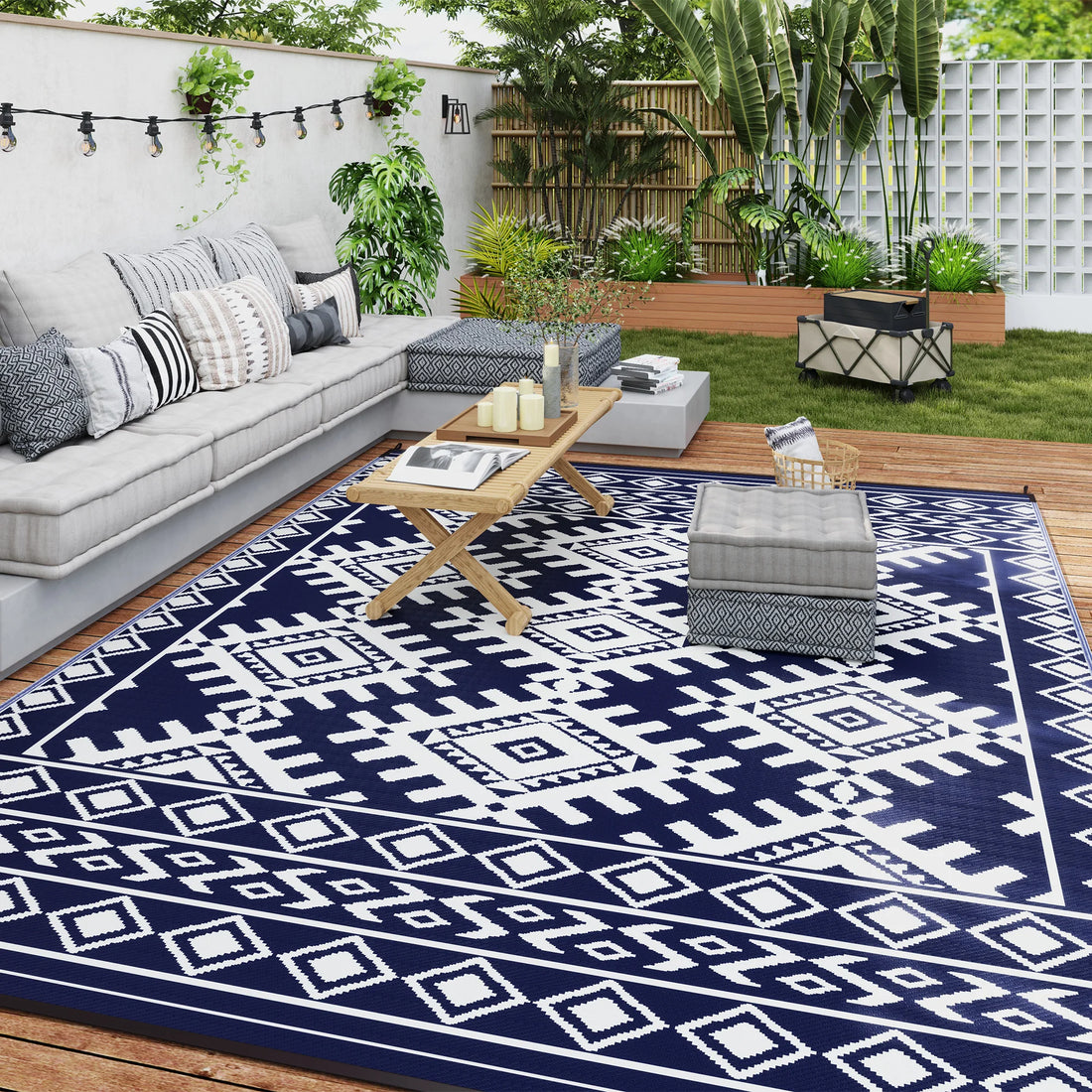 Outdoor Geometric Rug With Rhombus Border Floor Mat For Outdoors