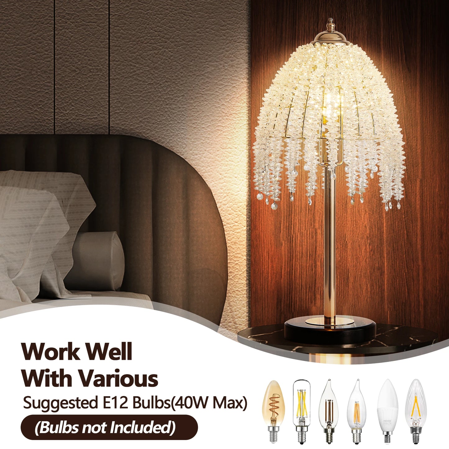 Elegant Crystal Table Lamp With Bead String Shade Elegance