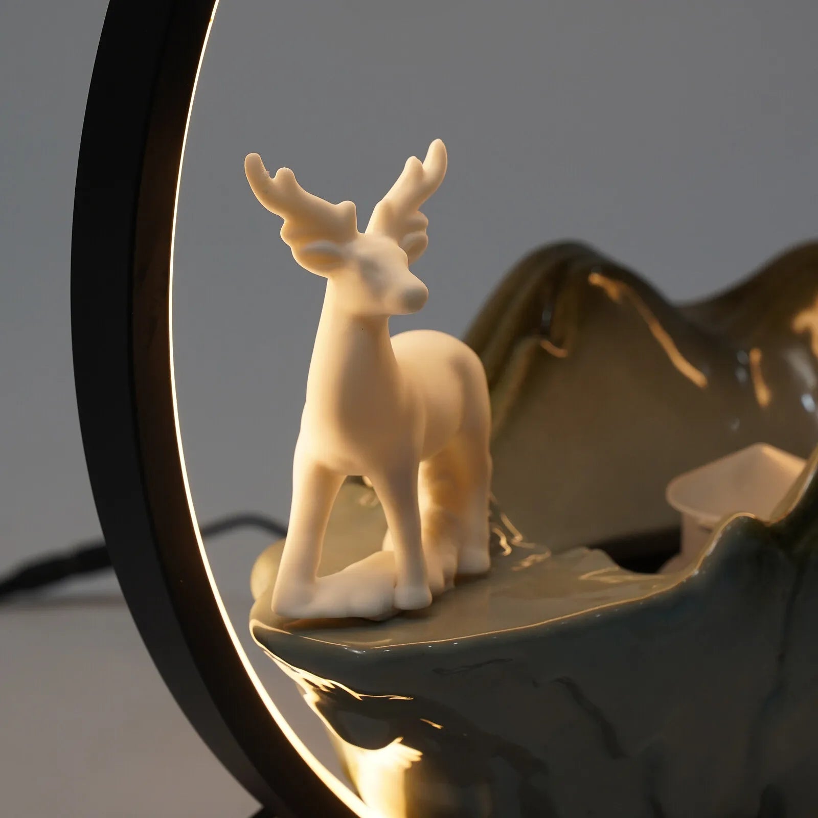 Ceramic Tabletop Fountain With Mist And LED Deer Figurine