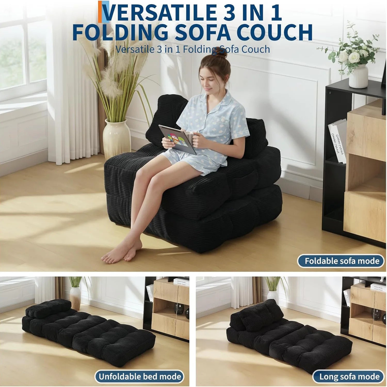 HiMISS Convertible Sleeper Sofa Bed With Pillow And Storage